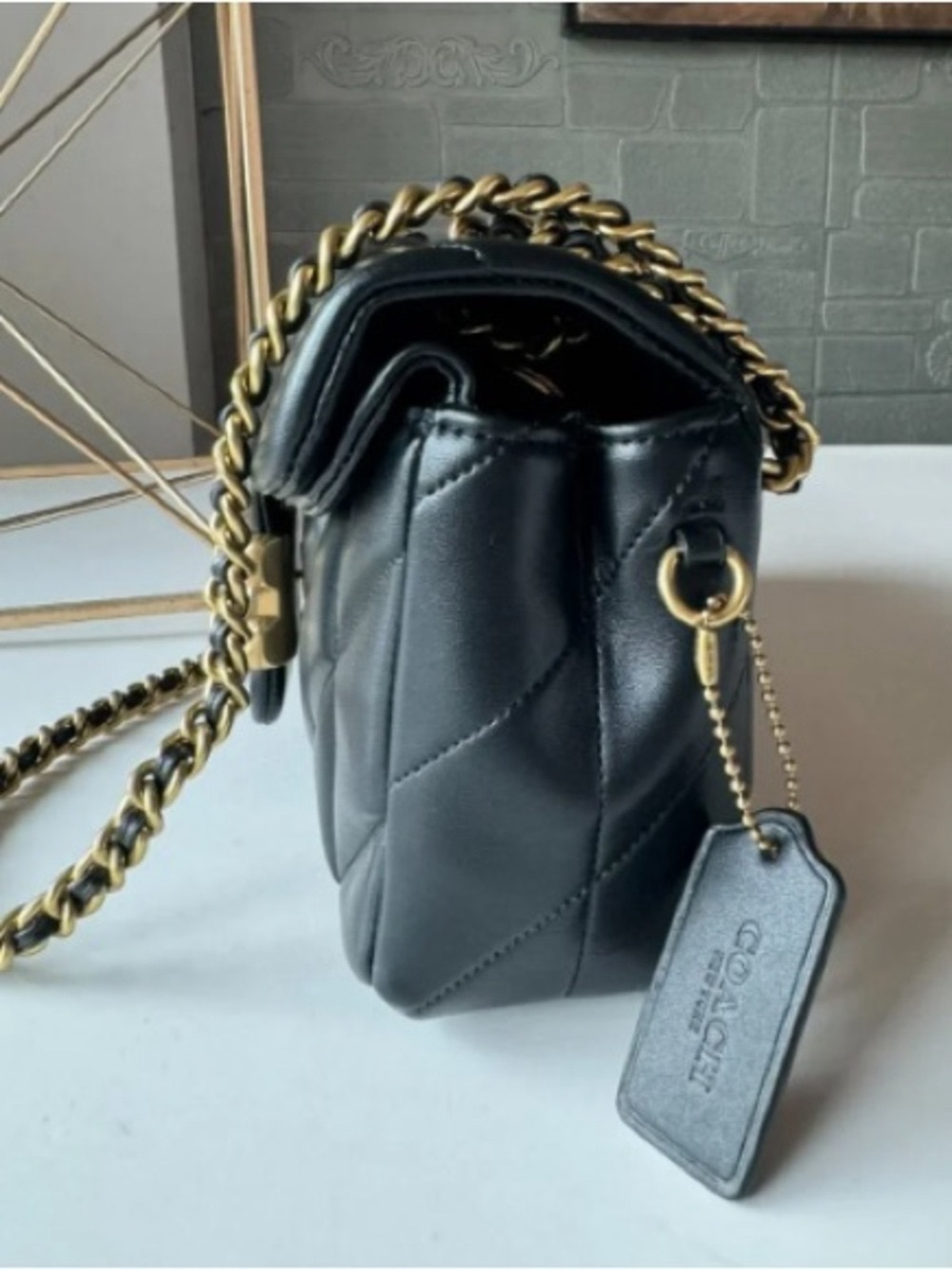 Coach Black Quilted Leather Shoulder Bag with Gold 'C' Hardware - Picture 4 of 8
